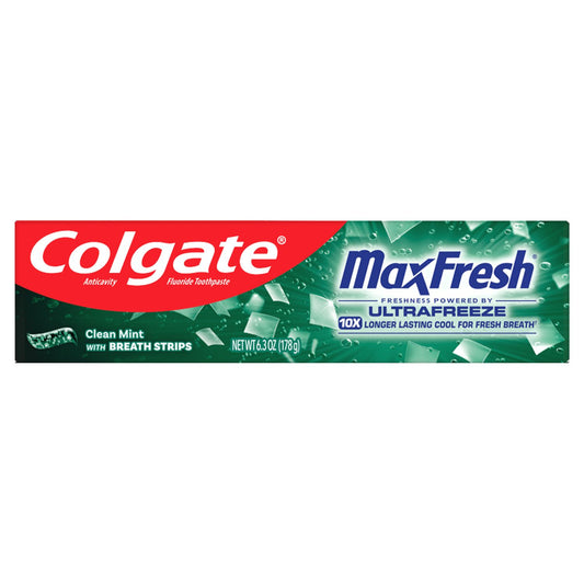 Colgate Max Fresh with Toothpaste with Mini Breath Strips, Clean Mint Toothpaste for Bad Breath