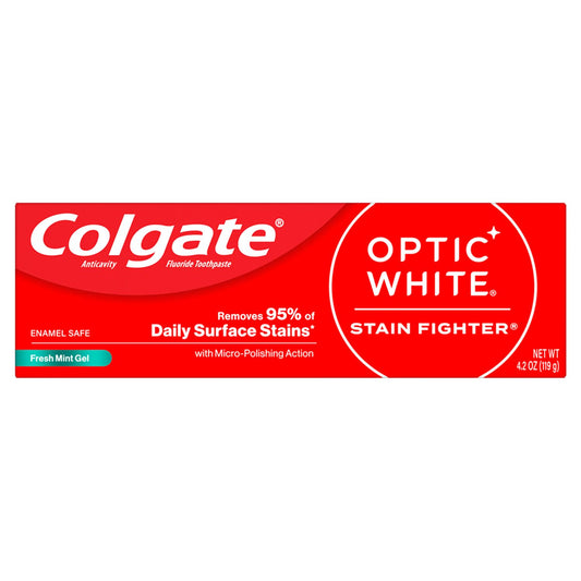 Colgate Optic White Stain Fighter Stain Removal Toothpaste, Fresh Mint Gel