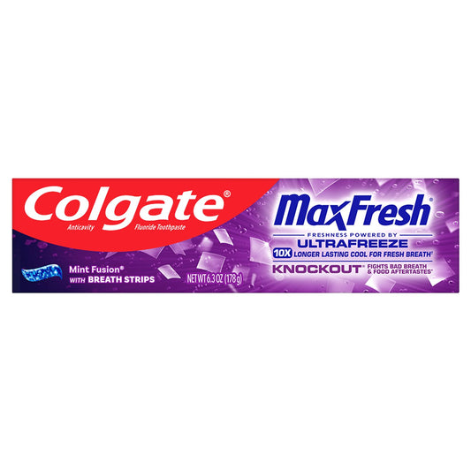 Colgate Max Fresh Knockout with Toothpaste with Mini Breath Strips, Mint Toothpaste for Bad Breath