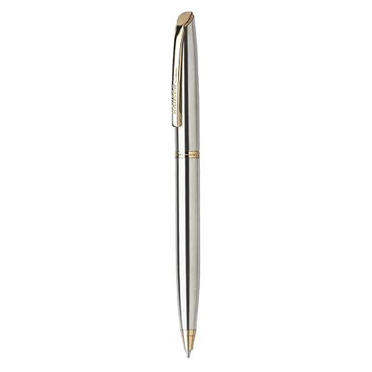 Hauser Dignity Steel Gold Ball Pen Blister Pack | Steel Metal Finish Body With Golden Clip | Twist Mechanism For Smudge Free Writing | Durable, Refillable Pen | Blue Ink, Set Of 1