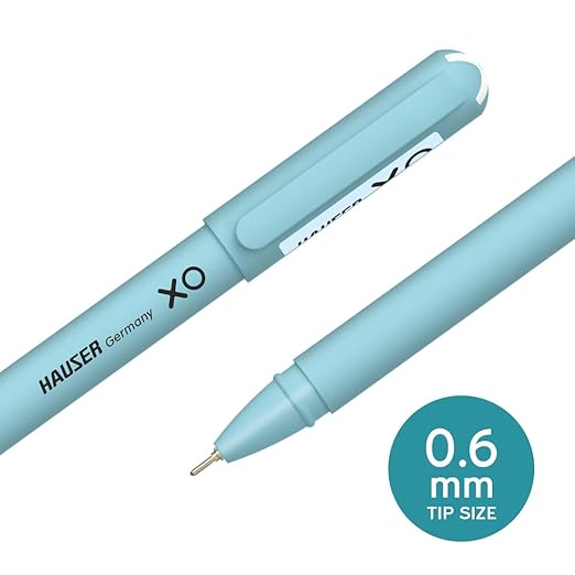 Hauser XO 0.6mm Ball Pen Box Pack | Sleek Body & Minimalistic Design | Matt Finish & Solid Body Type | Low Viscosity Ink With Ultra Durable Tip | Blue Ink, Pack of 10 Pens