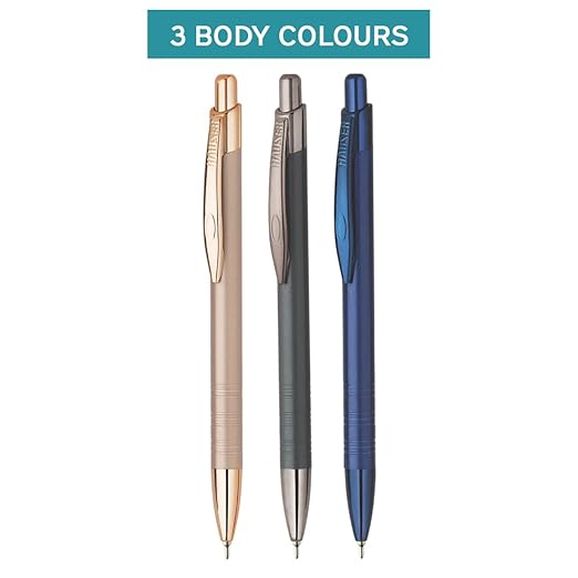 Hauser Germany Lunar Designer Ball Pen Box Pack | Metal Body With Stylish Design | Retractable Mechanism For Smudge Free Writing | Durable, Refillable Pen | Blue Ink, Pack Of 1