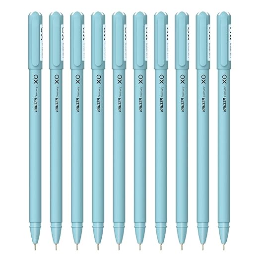 Hauser XO 0.6mm Ball Pen Box Pack | Sleek Body & Minimalistic Design | Matt Finish & Solid Body Type | Low Viscosity Ink With Ultra Durable Tip | Blue Ink, Pack of 10 Pens